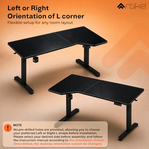 Image of Artidesk Pisthol Electric Height Adjustable Standing Desk L-Shaped Sit Stand Office Gaming Table for Home 140x85cm | USB-C | LED Display | 3 Memory Presets | Timer | Anti-Collision | 80kg Capacity