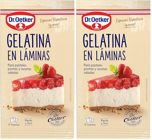 DR. OETKER Gelatina Neutra en Láminas, 12 Láminas, Apta para Recetas Frías y Calientes, Total 20 Gramos (Paquete de 2)