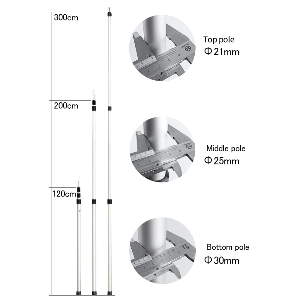 Teleskop-Planenmast aus Aluminium, 2,3 m, verstellbare Zelthalterung, für Segeltuch, Schatten, Zelt, Camping, Zubehör für Vorzelt, Segeltuch, Garten, 2 Stück