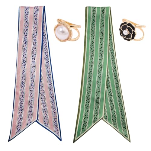 4PCS Long Silk Head Hair Neck Belt Bag Scarf Scarves With Ring Clip Buckle For Women