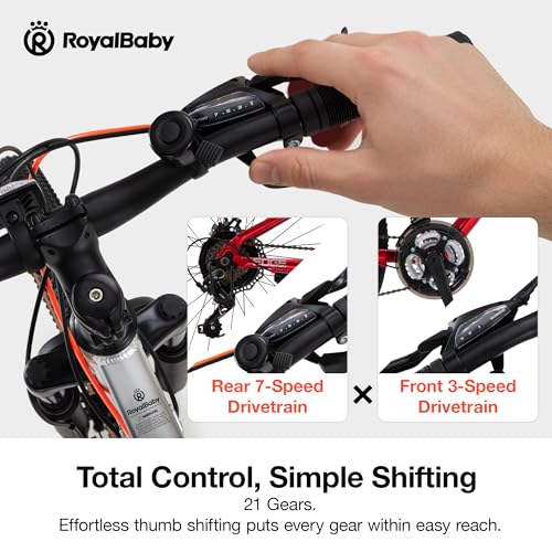 Image of RoyalBaby Kids Mountain Bike for Boys and Girls, Ultra-Light Aluminum 20-26 Inch Wheel Bicycle for 6-14 Years Old Children, 7 /21-Speeds Drivetrain