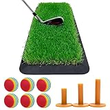 Golf Style ゴルフマット 35mm ラフ芝 ゴルフ マット 素振り スイング アイアン アプローチ Rough Turf 練習器具 室内 屋外 人工芝 ゴムマット コンパクト 20×47cm ラフ 芝生 Eセット GS-2047r (レッド)