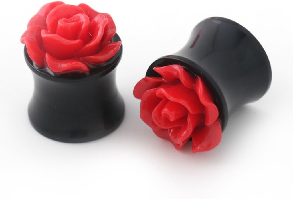 IPINK-10 PCS Rose Flower Ear Expander Tunnel Body Piercing Jewelry 8MM-25MM