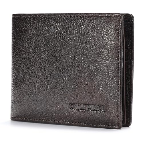 Image of Mens Trifold Leather RFID Blocking Wallet with 2 ID Windows 2 Cash Compartments 6-8 card slots 2-3 inside slots Large Capacity Wallet