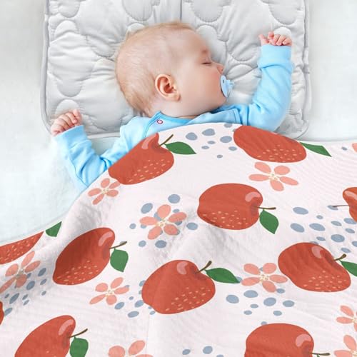 Image of Fruit Red Apples Flowers Baby Swaddle Blanket for Boys and Girls, Muslin Baby Receiving Swaddle Blanket, Soft Cotton Nursery Swaddling Blankets for Newborn Toddler Infant, 30x40 in