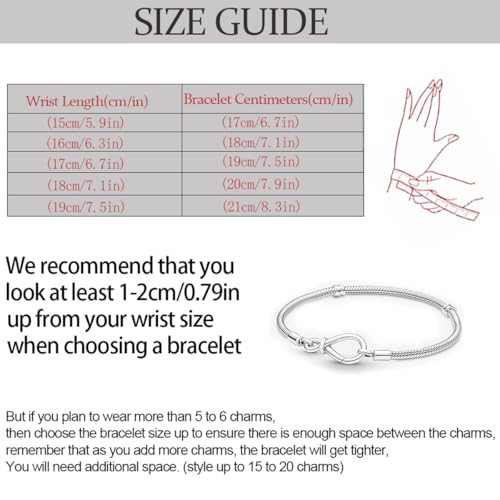 LNQOBU 925 Sterling Silver Snake Chain Bracelet Glossy Women Charm Bracelets for Mother's Day Gift(With one Spacer Beads)4