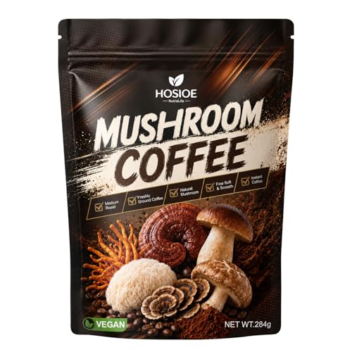 Hosioe Mushroom Coffee, 10oz Instant Mushroom Coffee Powder (47 Servings) with L...