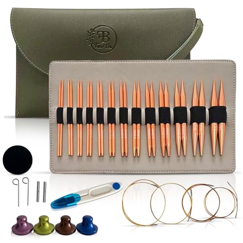 Fusion Bliss Interchangeable Circular Knitting Needles Set - 13 Pairs Rose Gold Metal Knitting Needles (3-10mm) 4 Cables & Leather Case - Premium Knitting Needles Set for Beginners & Experts