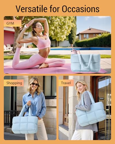 Image of Herald Puffer Tote Bag for Women, Large Quilted Puffy Handbag Lightweight Satchel Purse with Cup Holder & Compartment