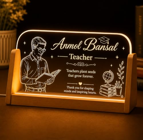 Image of Designation, Personalised LED Name Gifts, 3D Illusion Lamp Gift for Doctor,Teacher Office Laser Cut Material Acrylic Transparent (Teacher Design3)