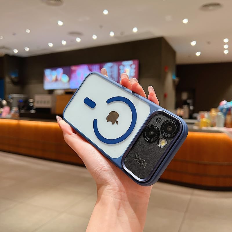 Image of LuxuryKase Magnetic Clear Case for iPhone 15 | MagSafe Compatible | Slim Protective Cover | Shockproof Bumper | Anti Yellow Transparent Back | Camera Guard Design - Blue