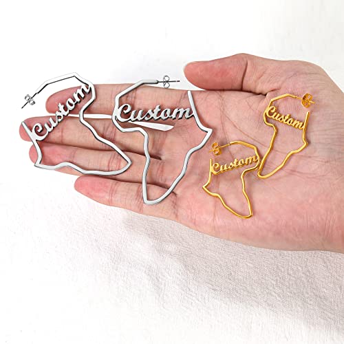 Black African Earrings, Wwomen's 45Mm Personalized Black Metal Plated Stainless Steel Map Of Africa Stud Earrings With Name On It #TOP1