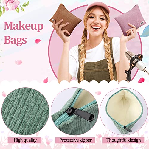 Hillban 12 Pieces Corduroy Makeup Bag Large Cosmetic Bag 10 x 7 Inches Zipper Storage Makeup Pouch Velvet Travel Toiletry Bag Brushes Accessories Organizer Purse for Women Gifts, 12 Colors3