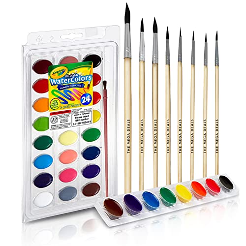 Watercolor Paint Set 24 Water Color Paints for Kids 9 Piece Gift Bundle