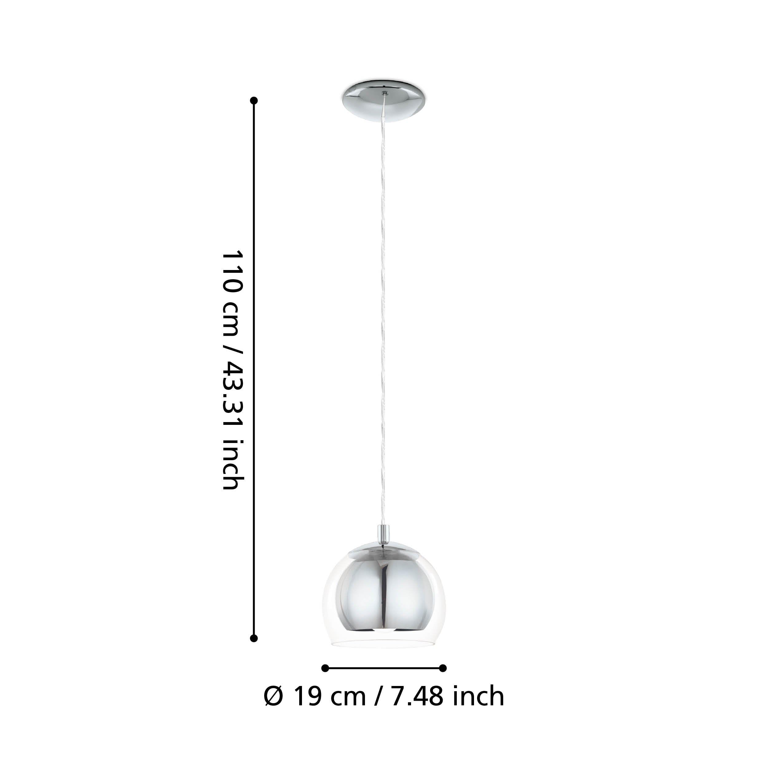EGLO Lampa wisząca Rocamar, 1-płomienna lampa sufitowa | metalowa lampa chromowana ze szkłem przezroczystym, lampa do jadalni i salonu z oprawką E27