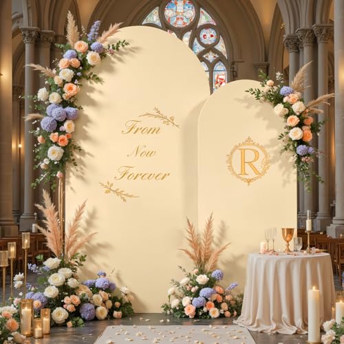 Image of 7.2FT 6FT Arch Backdrop Cover for Wedding, Set of 2 Stretchy Spandex Fitted Arch Stand Cover for Baby Shower, Birthday Party Decor, Chiara Backdrop Cover with Double-Sided Design(Ivory,Champagne)