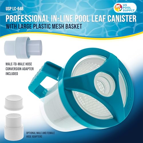 U.S. Pool Supply Pool Leaf Catcher - Inline Pool Leaf Canister, Vacuum for Inground Cleaner - Cleaning Filter Basket & Mesh Bag, Catch Leaves Debris, Compatible Replacement Part for Most Brands
