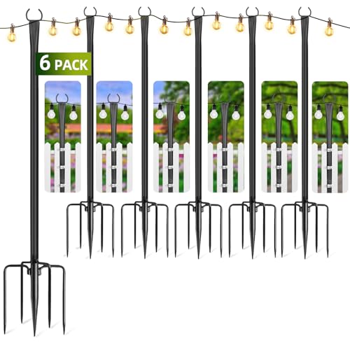 Postes de luz para exteriores de 10 pies: pack de 6 soportes metálicos para terrazas y jardín