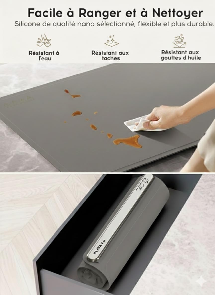 Plata 2.0 CELOX - Piastra riscaldante 500 W, arrotolabile e portatile, 6 posizioni da 60 a 120 °C, silicone flessibile, utilizzabile su timer, non si riaccende automaticamente, 60 x 40 cm + borsa.