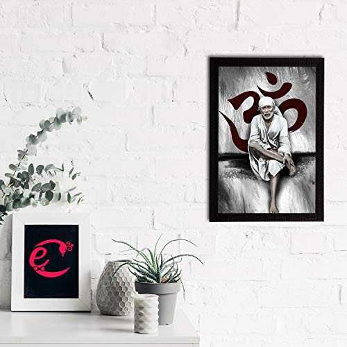 Image of eCraftIndia Wood Sai Baba Satin Matt Texture Uv Art Painting(Grey), 9.84 Inch