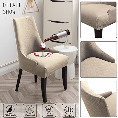 Lansheng Stretch Rhombic Geometric Wingback Chair Covers Slipcover - Reusable Arm Chair Protector Cover, Washable Dining Chair Covers Protectors For Dining Room (Khaki, Set Of 4) #TOP5
