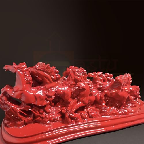 Image of Red Horse | Vastu 12 Running Horses | Victory Horses Resin Statue Vastu Feng Shui Showpiece for Living Room, Home Decor, Office, Housewarming, Anniversary, Birthday Gift