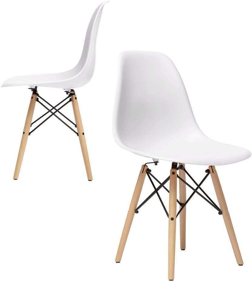 UNIQUE360 Beez Multipurpose Dining Chair with Plastic DSW Leaf Layer (White) - Set of 2