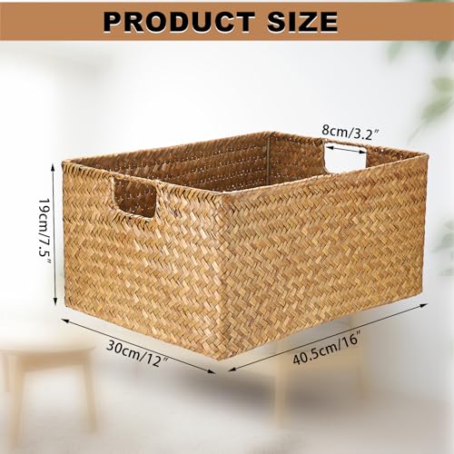 IGNPION Seagrass Storage Basket Woven Seagrass Desktop Baskets Rectangular Bathroom Storage Organiser Box, Shelves & Desks Decorative Basket Multipurpose storage Hamper, Large (Caramel, XL) - Cosy Home Interiors IGNPION Seagrass Storage Basket Woven Seagrass Desktop Baskets Rectangular Bathroom Storage Organiser Box, Shelves & Desks Decorative Basket Multipurpose storage Hamper, Large (Caramel, XL) - Image 7