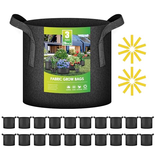 Image of iPower 20 Pack 3 Gallon Grow Bags, Garden Planting Nonwoven Fabric Pots with Reinforced Handle, Heavy Duty and Aeration Planter Pot for Tomato, Fruits, Vegetables and Flowers