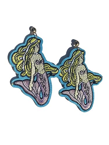 Mermaid embroidered patch fabric thread beach pearl bucket babe charm ocean shell starfish sea sirena life marine pastel earring