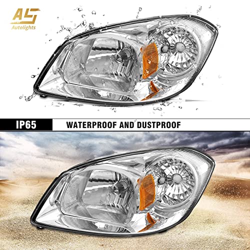 As Autolights 2005 2006 2007 2008 2009 2010 Chevy Cobalt Headlight Assembly Replacement For 05-10 Chevy Cobalt/05-06 Pontiac Pursuit/07 08 09 Pontiac G5 Chrome Housing Amber Reflector Clear Lens Pair #TOP3