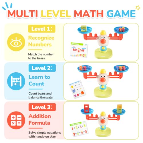 Image of Bmag Balance Counting Toys with Bears Counting Scale for Kids - 3 in 1 Stacking & Balancing Math Game, Montessori STEM Learning Educational Toy for Ages 3-5, Gift (30 Bears, 10 Numberblocks)