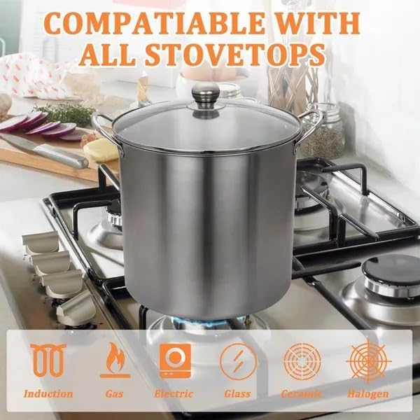 Stainless Steel Water Bath Canning Pot, 21.5 Quart, with Rack and Tempered Glass Lid, Holds 8 Pint or 5 Quart Jars