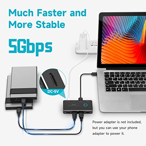 Usb Switch, Ikuai Aluminum Usb 3.0 Switch Selector For 2 Computer Sharing 4 Usb Device + 1 Audio Output, One-Button Control Km Switcher Box With 2X Usb Cables For Printer Mouse Headset Peripheral #TOP3