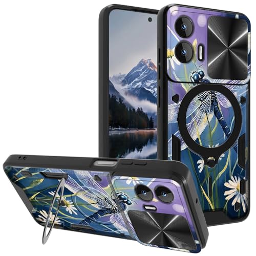 Case for Motorola Moto G Stylus 5G 2024, with Slide Camera Cover&Shockproof Bracket, Dual Layer Durable Heavy Duty Protective Cell Phone Case for Moto G Stylus 5G 2024,Dragonfly Wildflowers