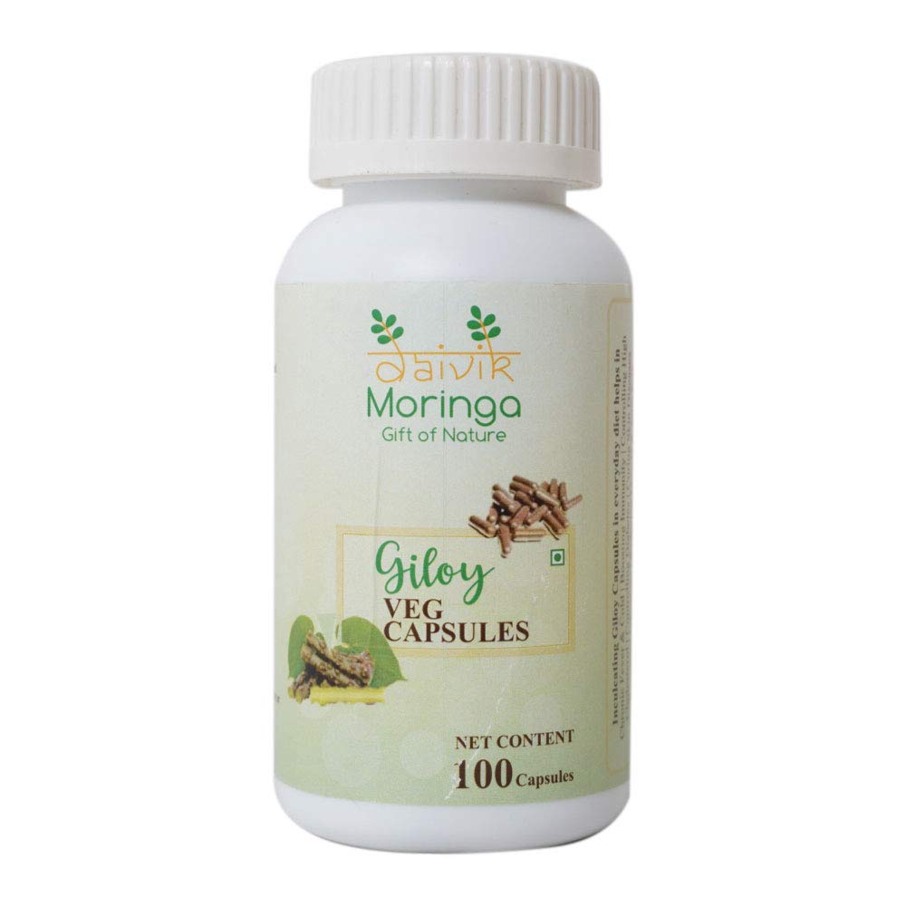 Daivik Moringa Giloy Veg Capsules Guduchi - Helps Boost Immunity Reduced Stress Anti-oxidant For Overall Good Health - 100 Capsules