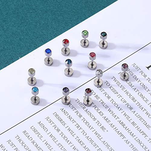 ZS 12 Pairs CZ Ear Stud Mixed Colors Cartilage Earrings Set Stainless Steel Barbell Studs Earrings Helix Tragus Piercing4