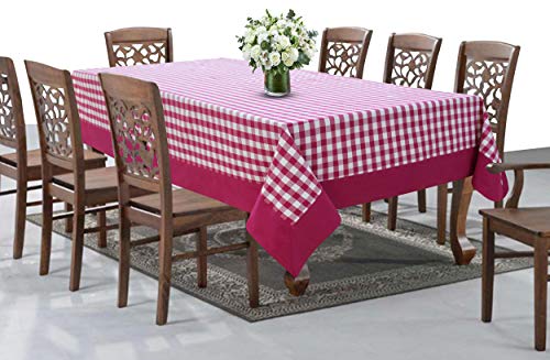 Image of AIRWILL Cotton Checkered Pattern 8 Seater Table Cloth Pack of 1 pc (Pink)