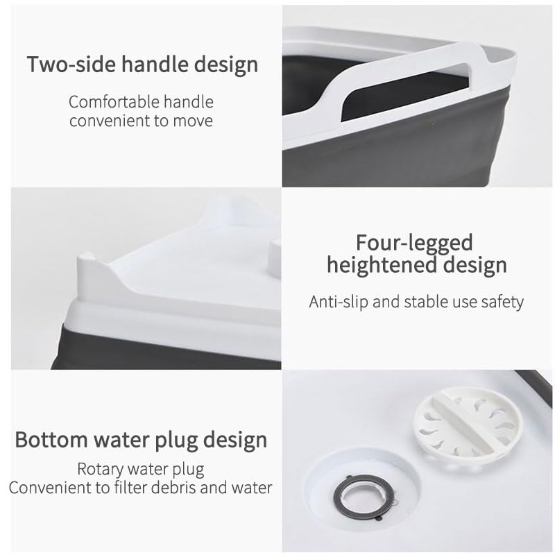 Image of 2.4Gal(9L) Foldable Dish Wish Drain Plug,Space Saving Outdoor Multiuse Sink Tub,Vegetable Washing,Kitchen Storage Tray for Camping,RV(Gray)