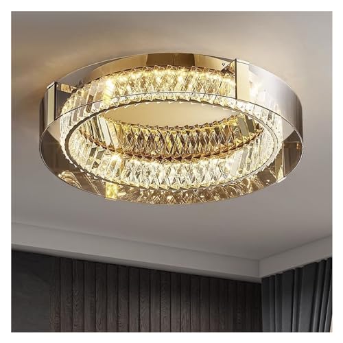 Plafonnier en verre cristal et acier inoxydable avec télécommande pour salon - 4