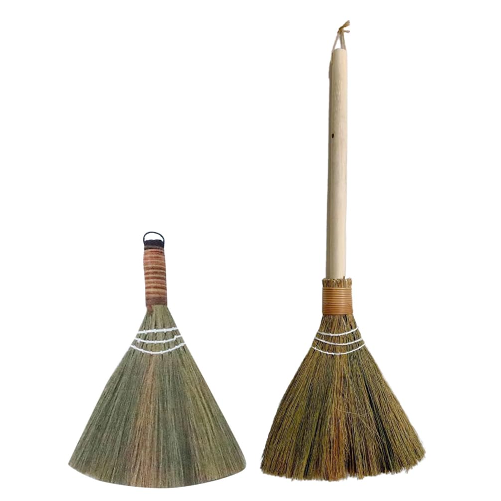 IMIKEYA 2 Stück Natürlicher Schneebesen Vietnamesischer Strohbesen Maisbesen Thailändischer Grasbesen Kein Statischer Asiatischer Staubbesen Besenstiel Handbürste Holzgriff Für