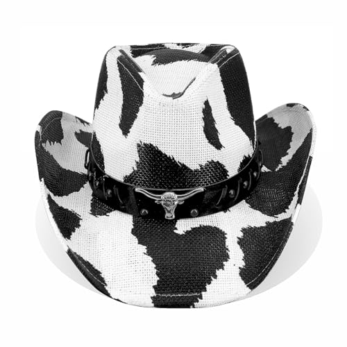 Image of Western Straw Cowboy Hats for Men & Women, Wide Shapeable Brim Cowgirl Sun Hat