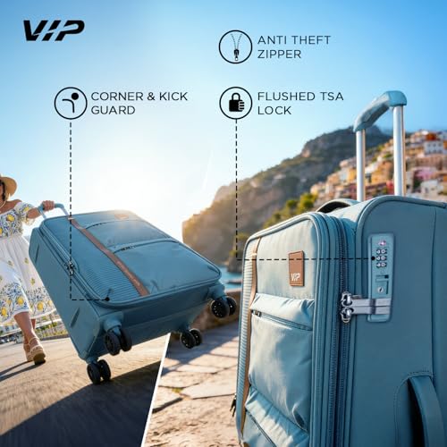 Image of VIP Grande 8 Wheel Check-in (Large Size) Soft Case Trolley Bag | TSA Lock | Expandable Polyester Luggage | 3 Year International Warranty | Anti-Theft Zipper | 81 CM Suitcase for Travel | Smoke Blue