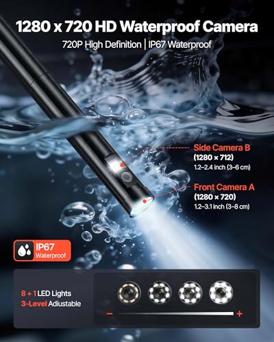 Image of VEVOR 360 Borescope with Innovative 360 Motorized Rotation Probe, 5 inch 16.4FT Endoscope Inspection Camera, 1080P HD Rigid Snake Scope Cam for Wall Automotive Engine Inspect
