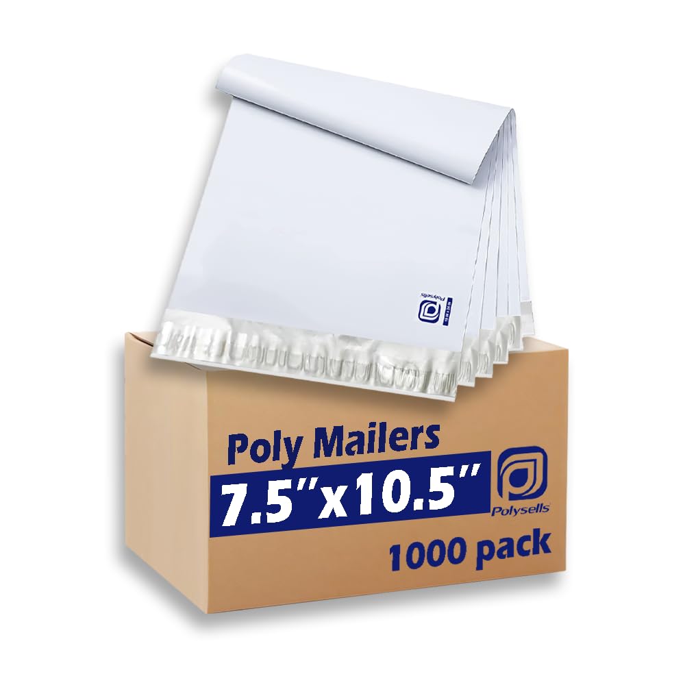 POLYSELLS 1000 pcs 7.5x10.5 Inches White x Silver Poly Mailers Shipping Envelopes, Strong Adhesive Sealing, Waterproof, and Tear-resistant Postal