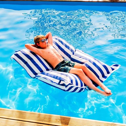 LiveDeco - Puf Gigante XXL Desenfundable, Flotante para Piscina, Azul a Rayas Deauville Pool BiG52