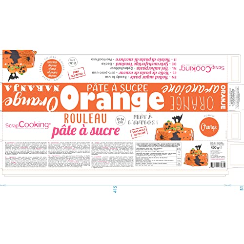 ScrapCooking - Rollfondant Orange ⌀ 36 cm - Fondant Weiß Ausgerollt 430 g - Tortendecke Fondantdecke Dekoration für Torten, Backen, Kuchen Geburtstag - Orange - 7267