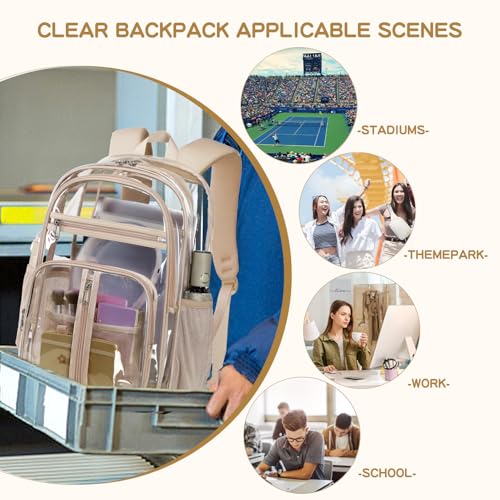 Image of XL TPU Clear Backpack Heavy Duty for Stadiums,15+boys Girls 18in Bookbag | See Through Stitch durable plastic Multi-Pocket Design For School Adults work Warehouses Airport security,check events (Gold)