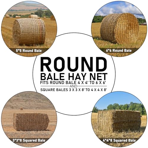 Dayimado Large Round Bale Hay Net, 6x6 Ft Sturdy Hay Net Slow Feed for Horses, Fits Round Bales 5x5-6x6 or Square Bales 3x3x8-4x4x8 with 1.5" Holes by Dayimado - Image 3