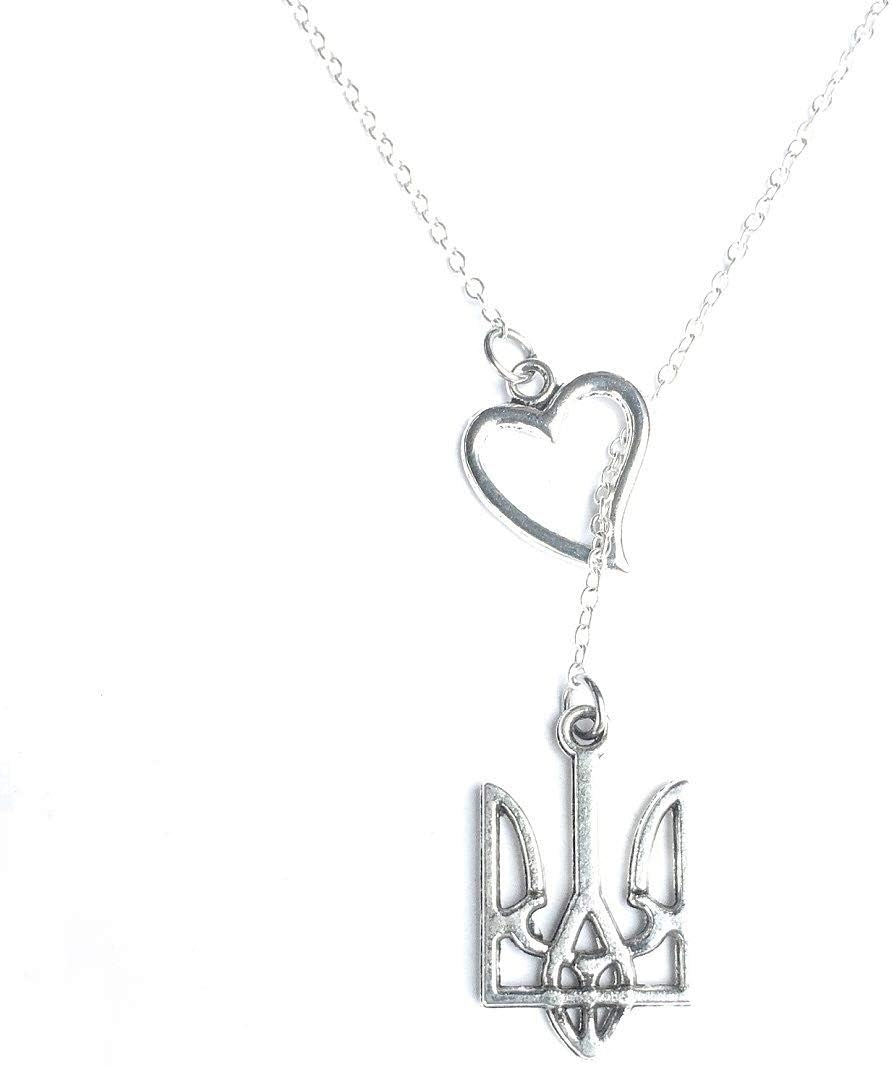 XTC Jewelry I Love Ukraine Trident Silver Lariat Y Necklace